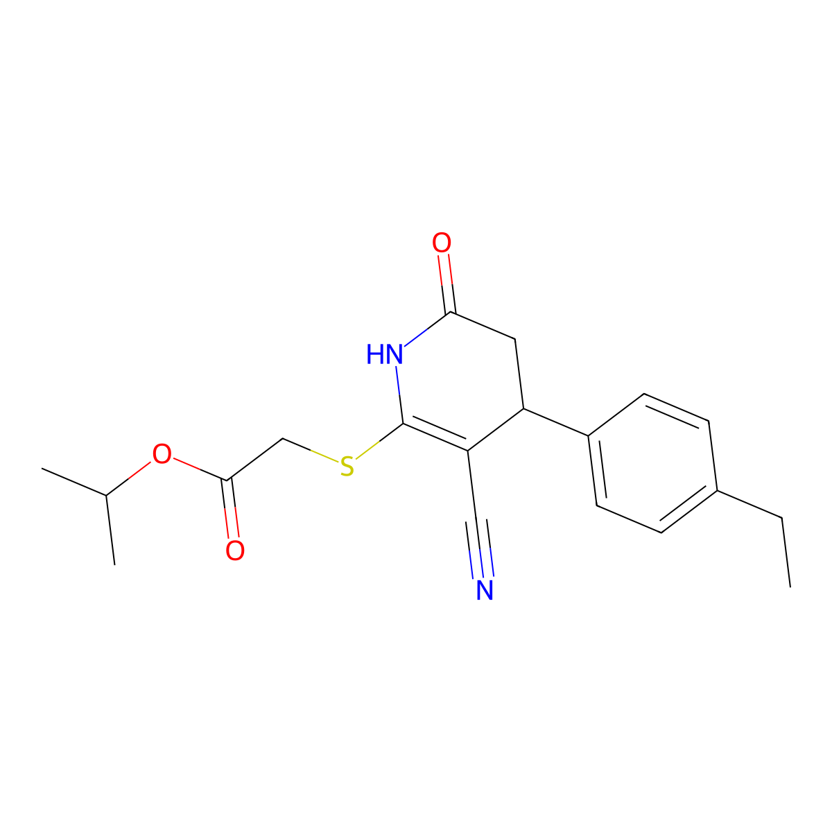 propan-2-yl 2-[[5-cyano-4-(4-ethylphenyl)-2-oxo-3,4-dihydro-1H-pyridin-6-yl]sulfanyl]acetate molecular structure, CAS 332051-85-1