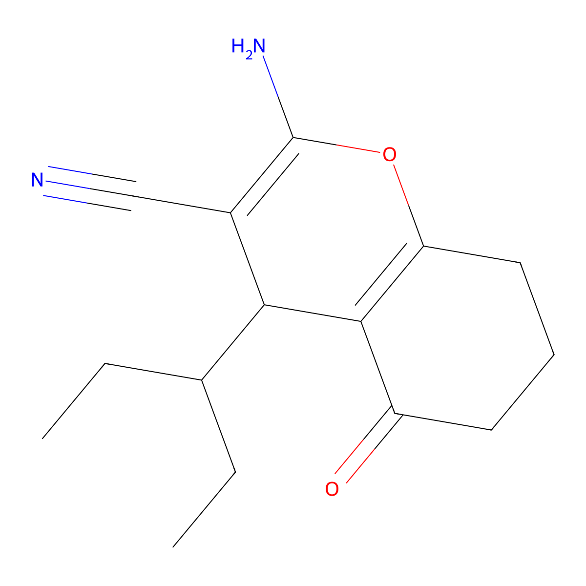 2-amino-5-oxo-4-(pentan-3-yl)-5,6,7,8-tetrahydro-4H-chromene-3-carbonitrile molecular structure, CAS 332052-07-0