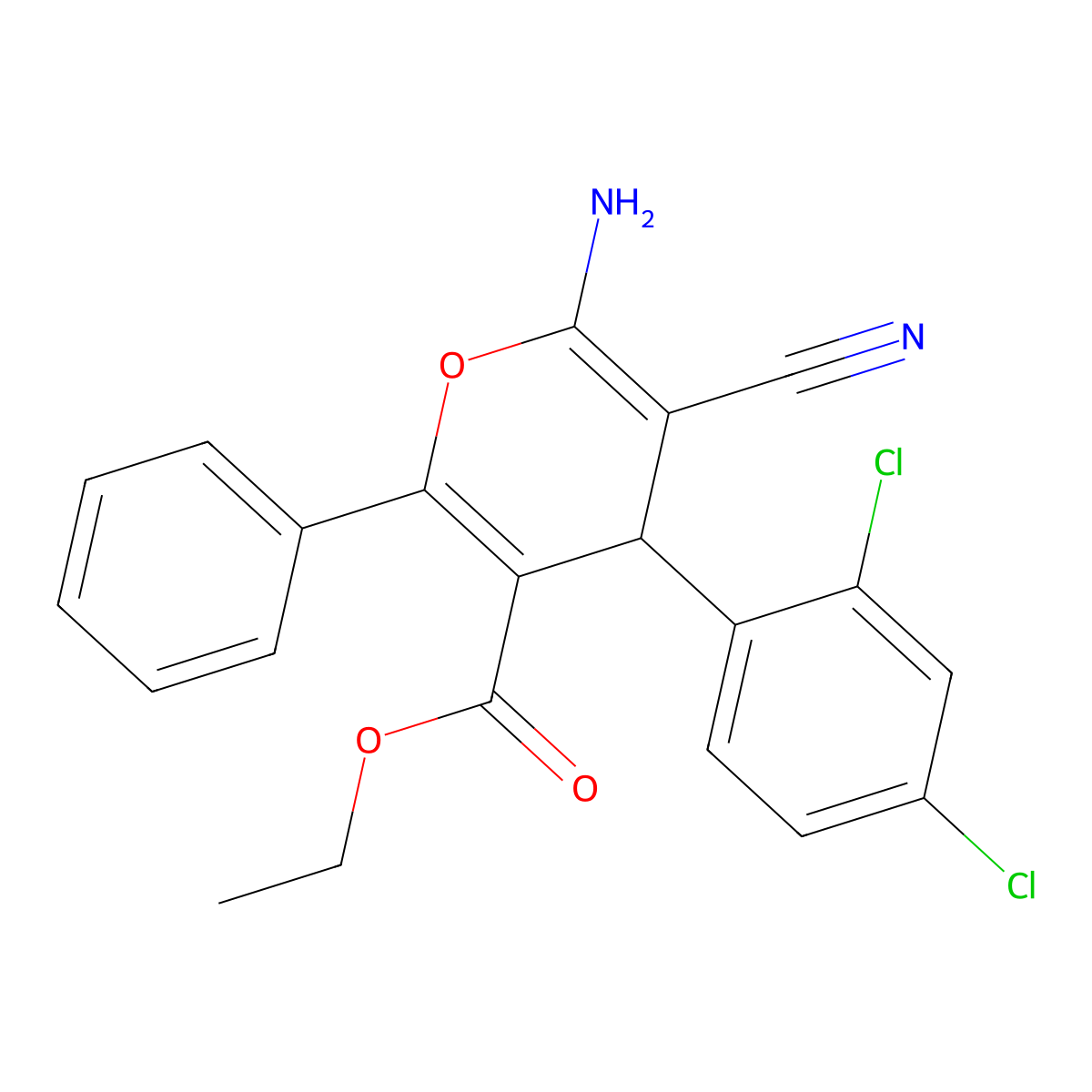 ethyl 6-amino-5-cyano-4-(2,4-dichlorophenyl)-2-phenyl-4H-pyran-3-carboxylate molecular structure, CAS 332052-26-3