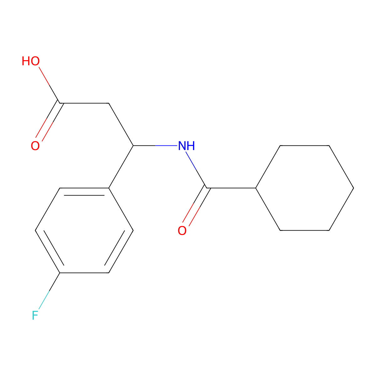 beta-((Cyclohexylcarbonyl)amino)-4-fluorobenzenepropanoic acid molecular structure, CAS 332052-62-7