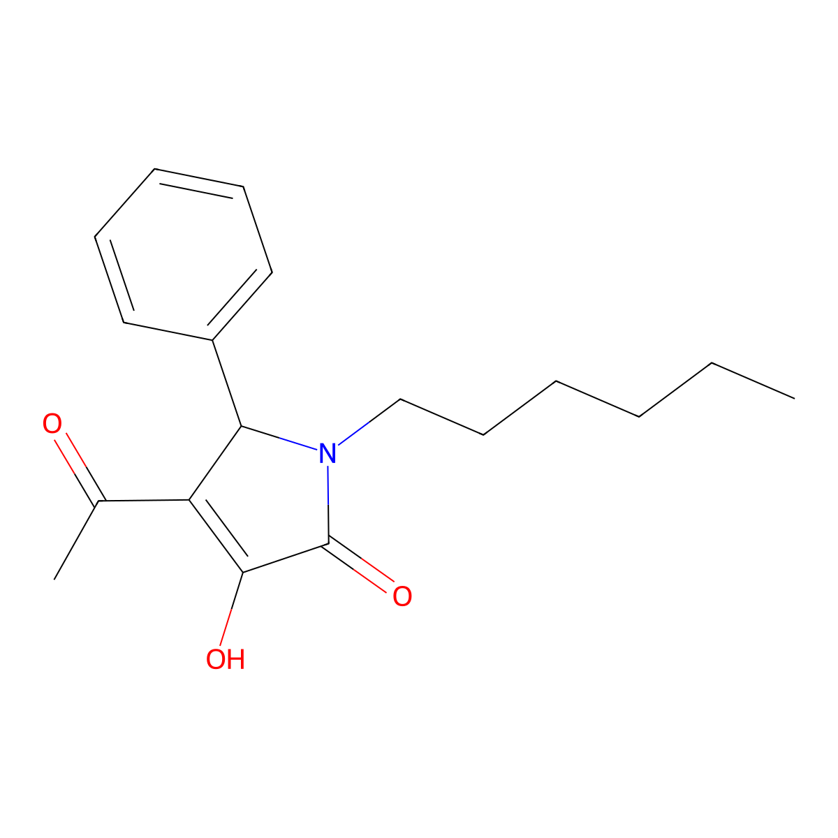 3-acetyl-1-hexyl-4-hydroxy-2-phenyl-2H-pyrrol-5-one molecular structure, CAS 332052-79-6
