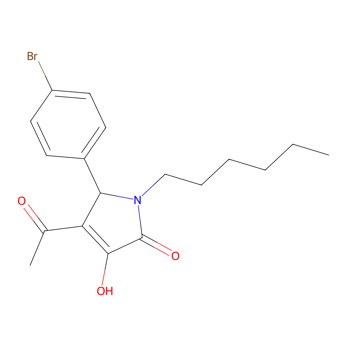 3-acetyl-2-(4-bromophenyl)-1-hexyl-4-hydroxy-2H-pyrrol-5-one molecular structure, CAS 332052-80-9