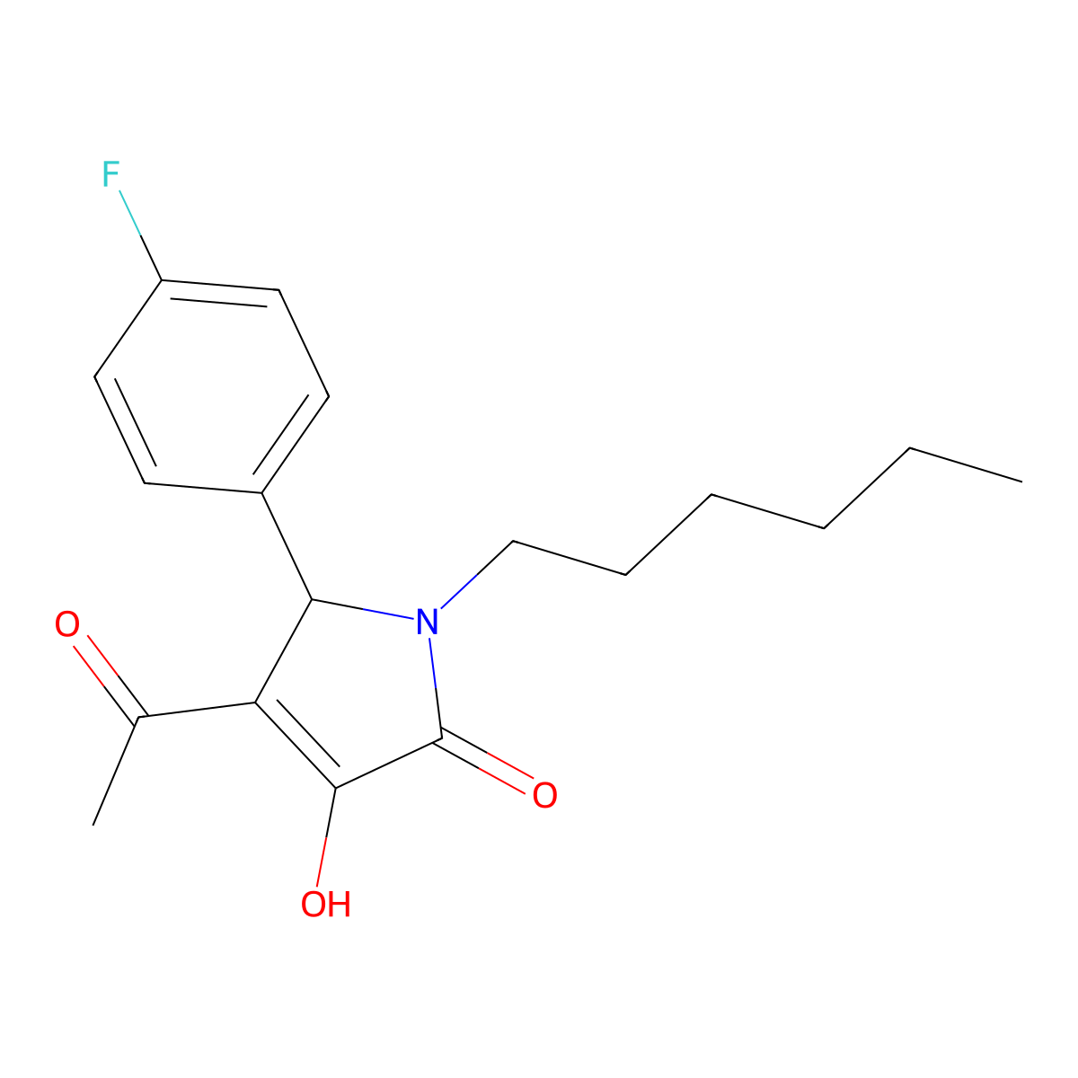 3-acetyl-2-(4-fluorophenyl)-1-hexyl-4-hydroxy-2H-pyrrol-5-one molecular structure, CAS 332052-81-0