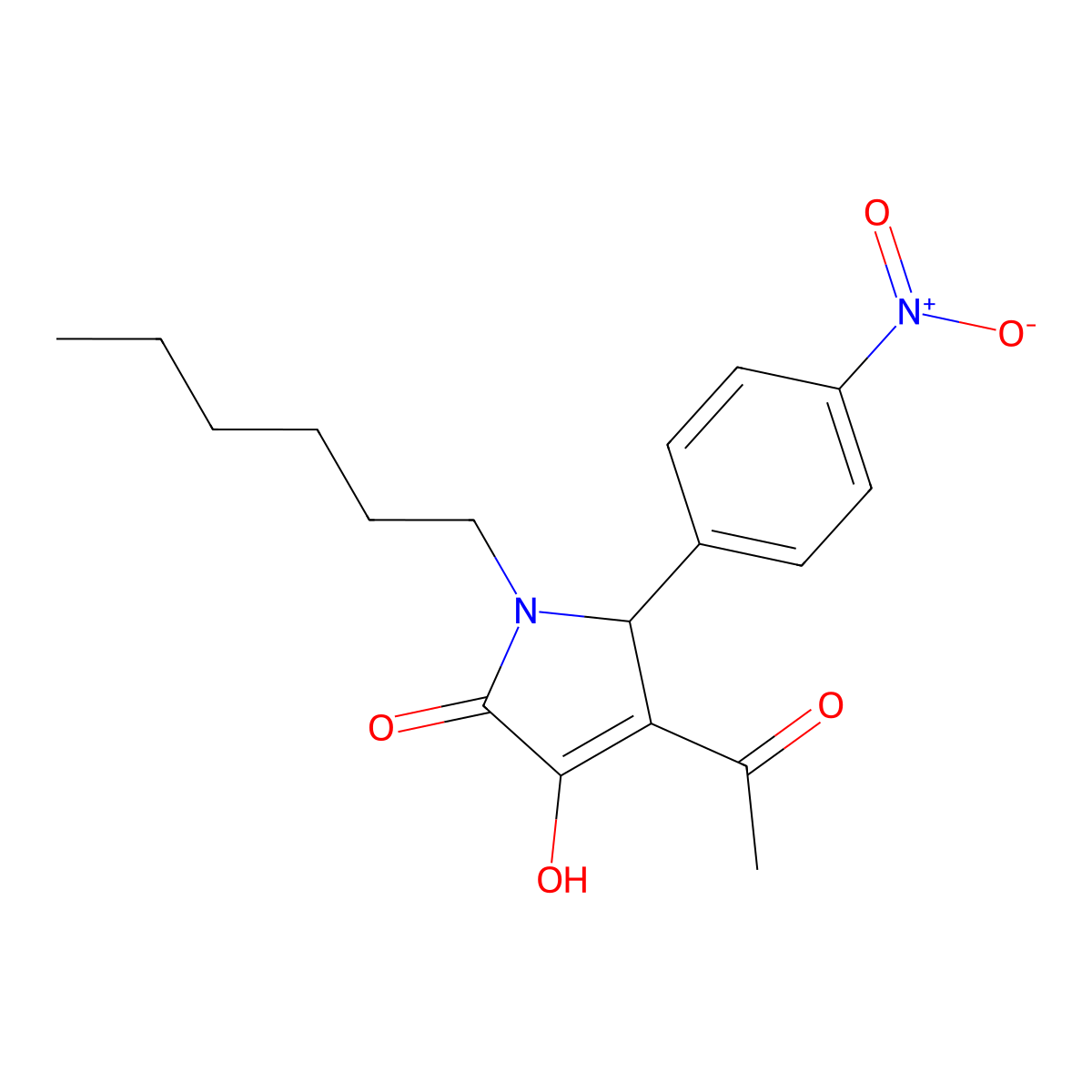 4-acetyl-1-hexyl-3-hydroxy-5-{4-nitrophenyl}-1,5-dihydro-2H-pyrrol-2-one molecular structure, CAS 332052-82-1