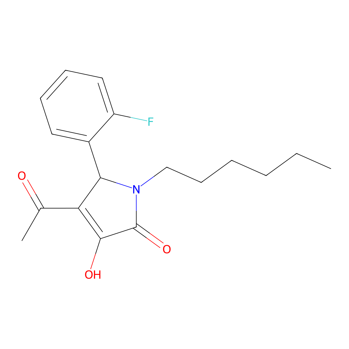 3-acetyl-2-(2-fluorophenyl)-1-hexyl-4-hydroxy-2H-pyrrol-5-one molecular structure, CAS 332052-85-4