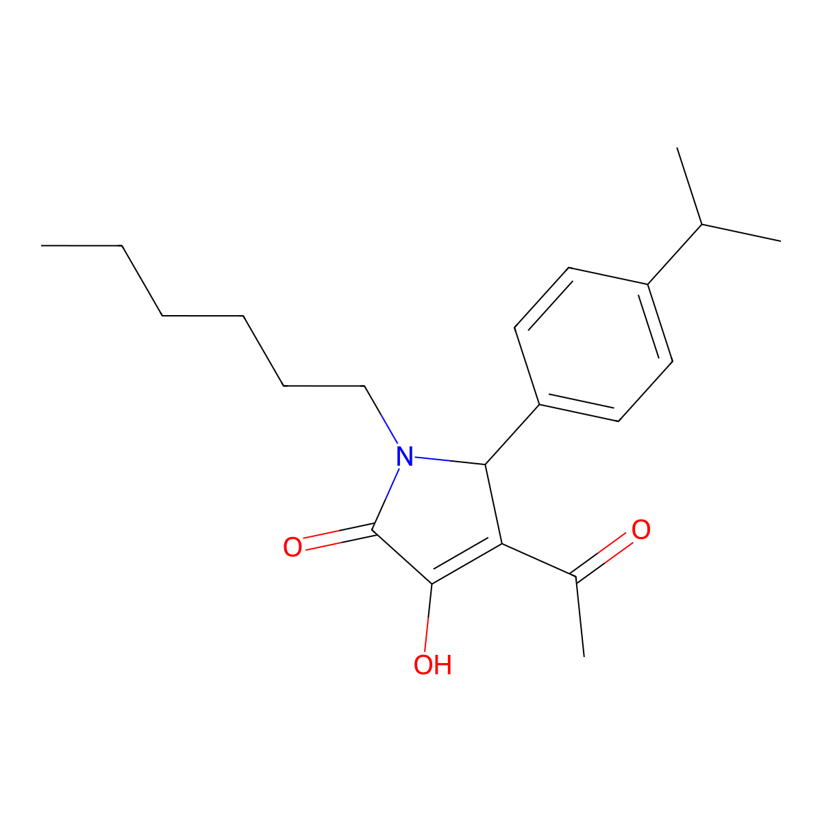 3-acetyl-1-hexyl-4-hydroxy-2-(4-propan-2-ylphenyl)-2H-pyrrol-5-one molecular structure, CAS 332052-86-5