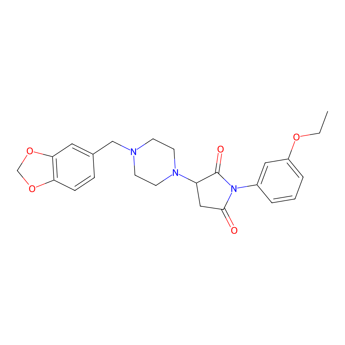 3-[4-(1,3-Benzodioxol-5-ylmethyl)piperazin-1-yl]-1-(3-ethoxyphenyl)pyrrolidine-2,5-dione molecular structure, CAS 332052-89-8