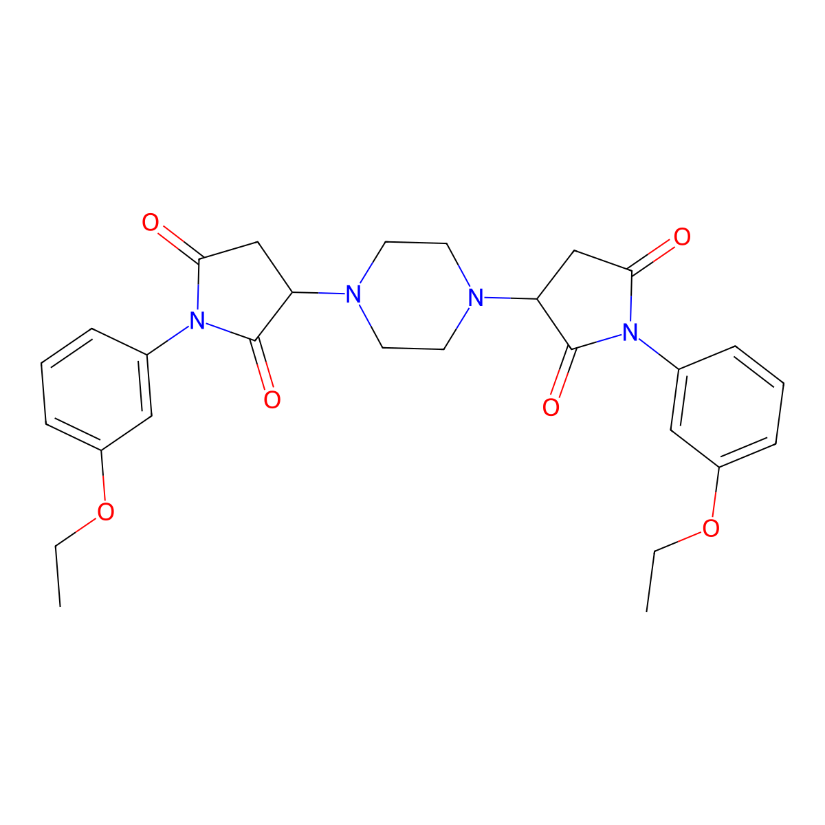 1-(3-Ethoxyphenyl)-3-[4-[1-(3-ethoxyphenyl)-2,5-dioxopyrrolidin-3-yl]piperazin-1-yl]pyrrolidine-2,5-dione molecular structure, CAS 332052-93-4