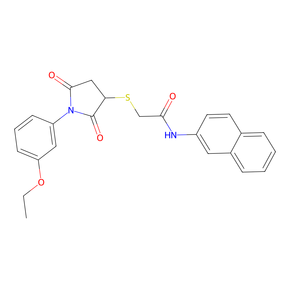 2-[1-(3-ethoxyphenyl)-2,5-dioxopyrrolidin-3-yl]sulfanyl-N-naphthalen-2-ylacetamide molecular structure, CAS 332052-97-8