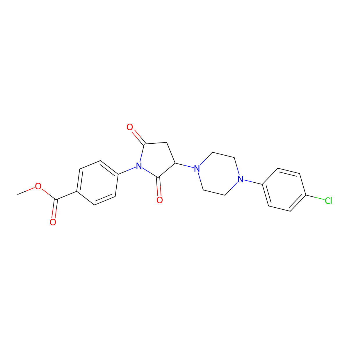 Methyl 4-{3-[4-(4-chlorophenyl)piperazin-1-yl]-2,5-dioxopyrrolidin-1-yl}benzoate molecular structure, CAS 332053-00-6