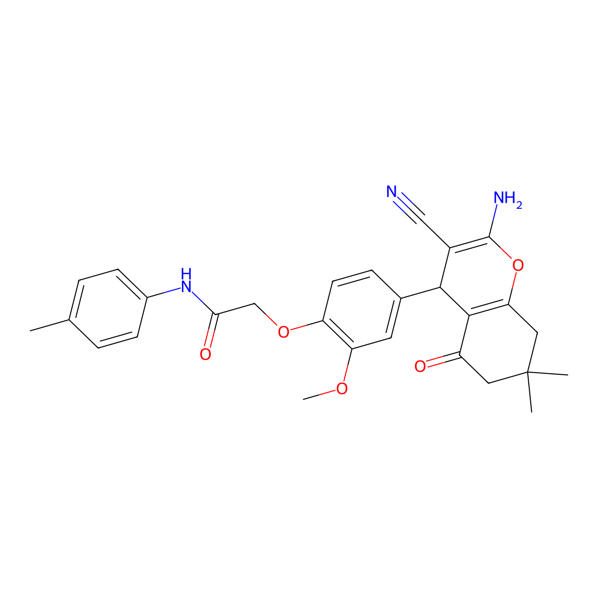 2-(4-(2-Amino-3-cyano-7,7-dimethyl-5-oxo-5,6,7,8-tetrahydro-4H-chromen-4-yl)-2-methoxyphenoxy)-N-(p-tolyl)acetamide molecular structure, CAS 332053-12-0