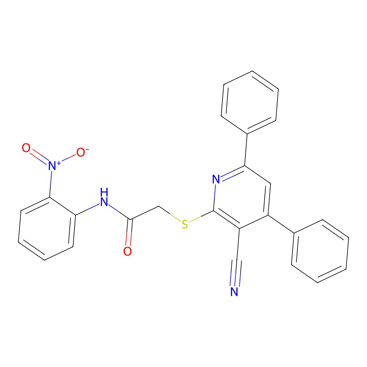 2-((3-Cyano-4,6-diphenylpyridin-2-yl)thio)-N-(2-nitrophenyl)acetamide molecular structure, CAS 332053-13-1