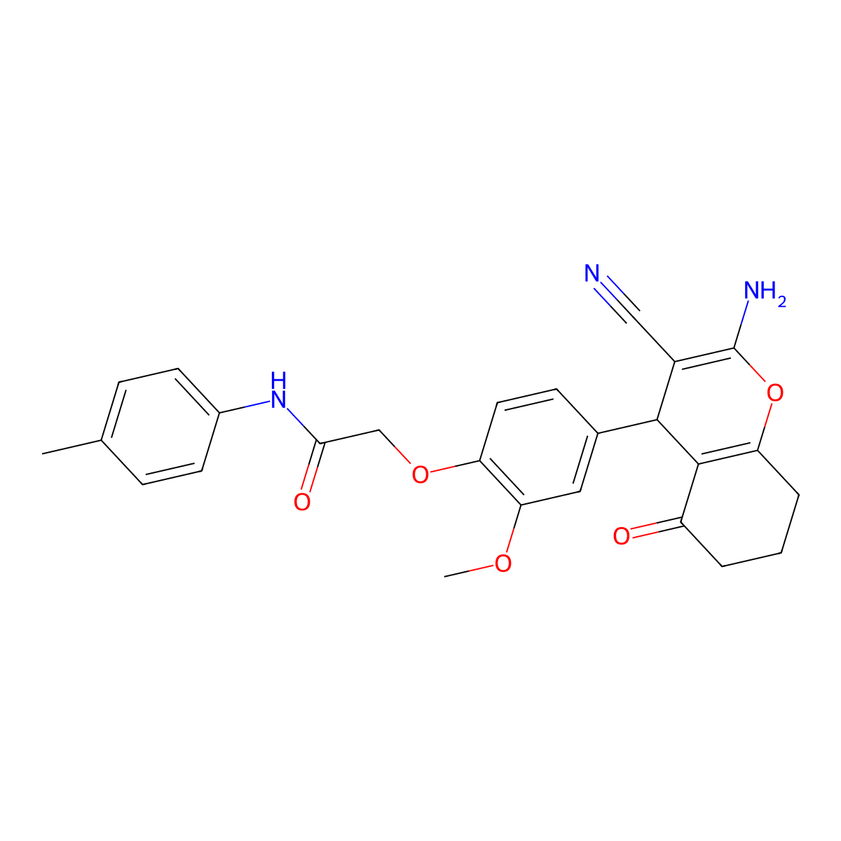 2-(4-(2-Amino-3-cyano-5-oxo-5,6,7,8-tetrahydro-4H-chromen-4-yl)-2-methoxyphenoxy)-N-(p-tolyl)acetamide molecular structure, CAS 332053-18-6