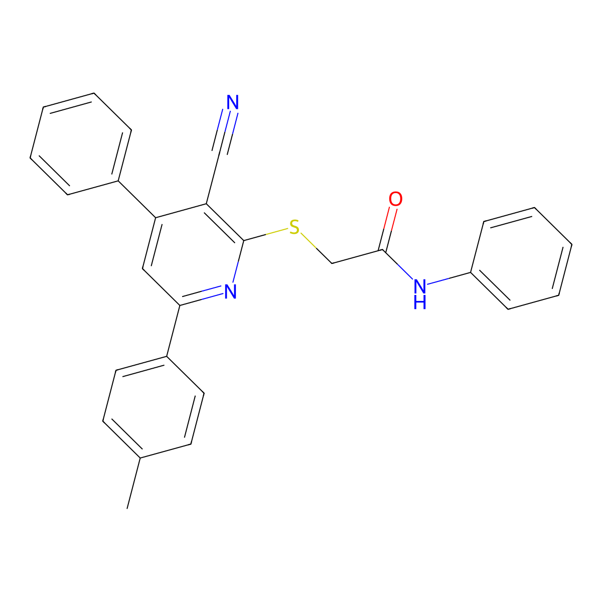 2-((3-Cyano-4-phenyl-6-(p-tolyl)pyridin-2-yl)thio)-N-phenylacetamide molecular structure, CAS 332053-25-5