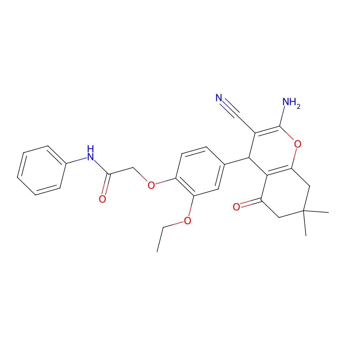2-(4-(2-Amino-3-cyano-7,7-dimethyl-5-oxo-5,6,7,8-tetrahydro-4H-chromen-4-yl)-2-ethoxyphenoxy)-N-phenylacetamide molecular structure, CAS 332053-41-5
