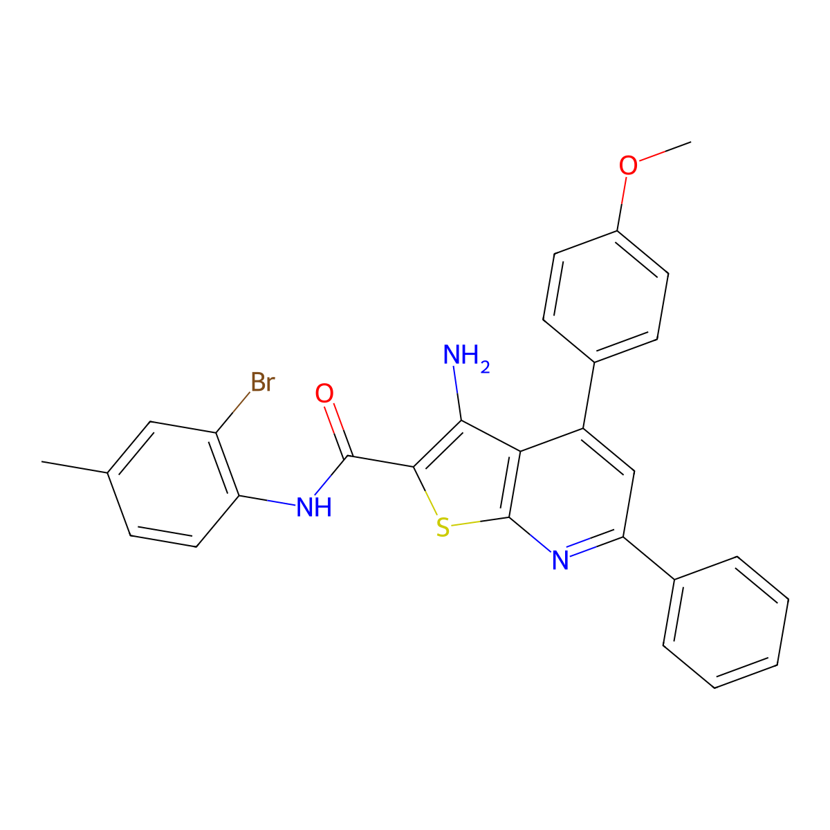 3-amino-N-(2-bromo-4-methylphenyl)-4-(4-methoxyphenyl)-6-phenylthieno[2,3-b]pyridine-2-carboxamide molecular structure, CAS 332053-69-7