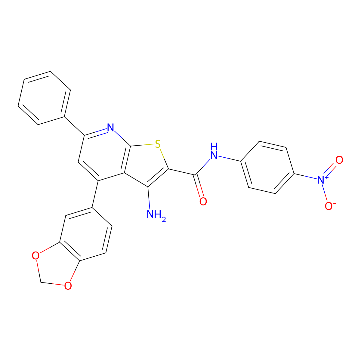 3-Amino-4-(benzo[d][1,3]dioxol-5-yl)-N-(4-nitrophenyl)-6-phenylthieno[2,3-b]pyridine-2-carboxamide molecular structure, CAS 332053-71-1
