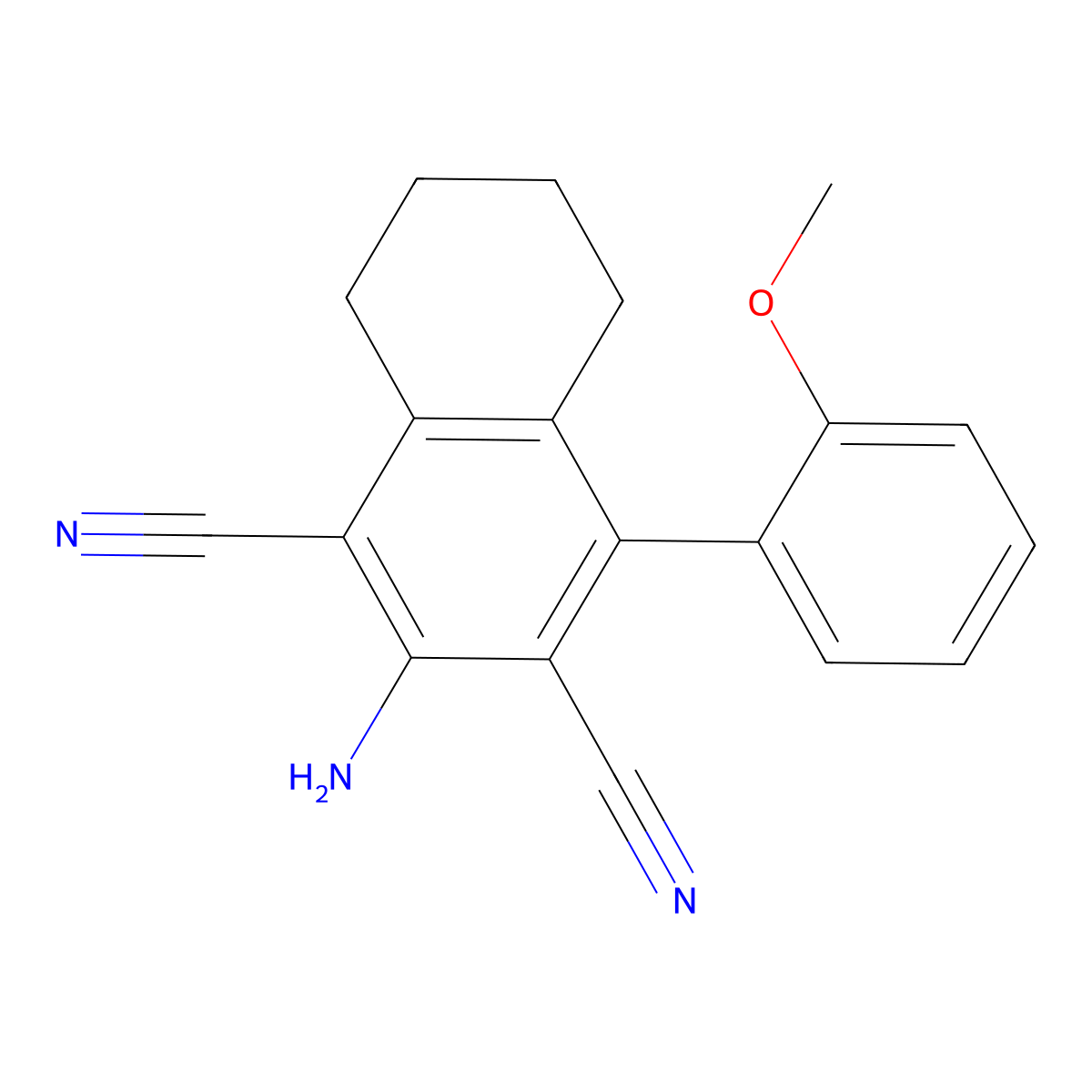 2-Amino-4-(2-methoxyphenyl)-5,6,7,8-tetrahydronaphthalene-1,3-dicarbonitrile molecular structure, CAS 332053-98-2