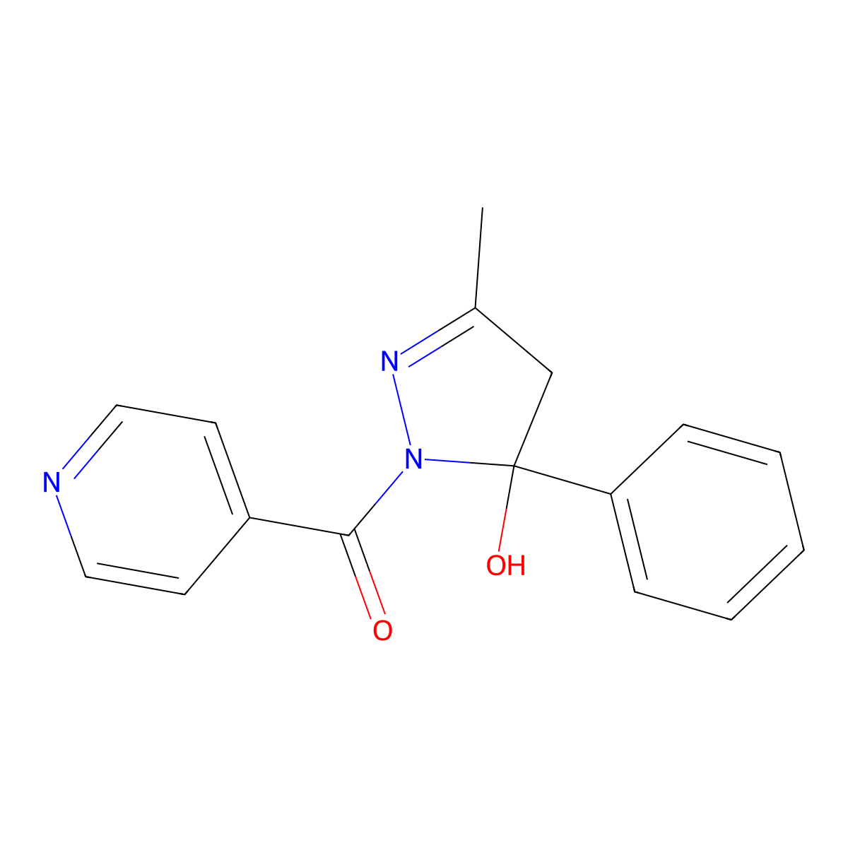 (5-hydroxy-3-methyl-5-phenyl-4H-pyrazol-1-yl)-pyridin-4-ylmethanone molecular structure, CAS 332054-06-5