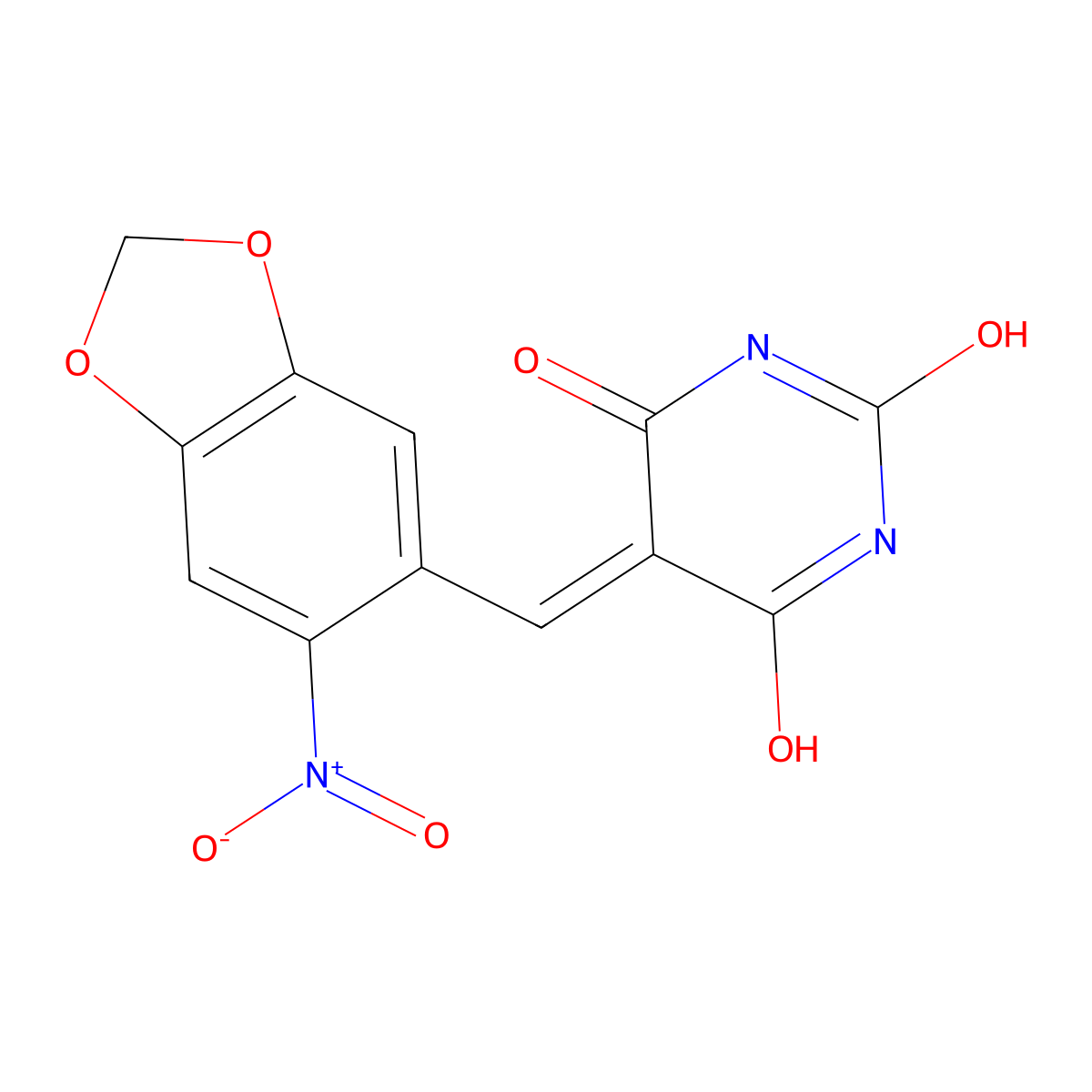 5-((6-nitrobenzo[d][1,3]dioxol-5-yl)methylene)pyrimidine-2,4,6(1H,3H,5H)-trione molecular structure, CAS 332054-11-2