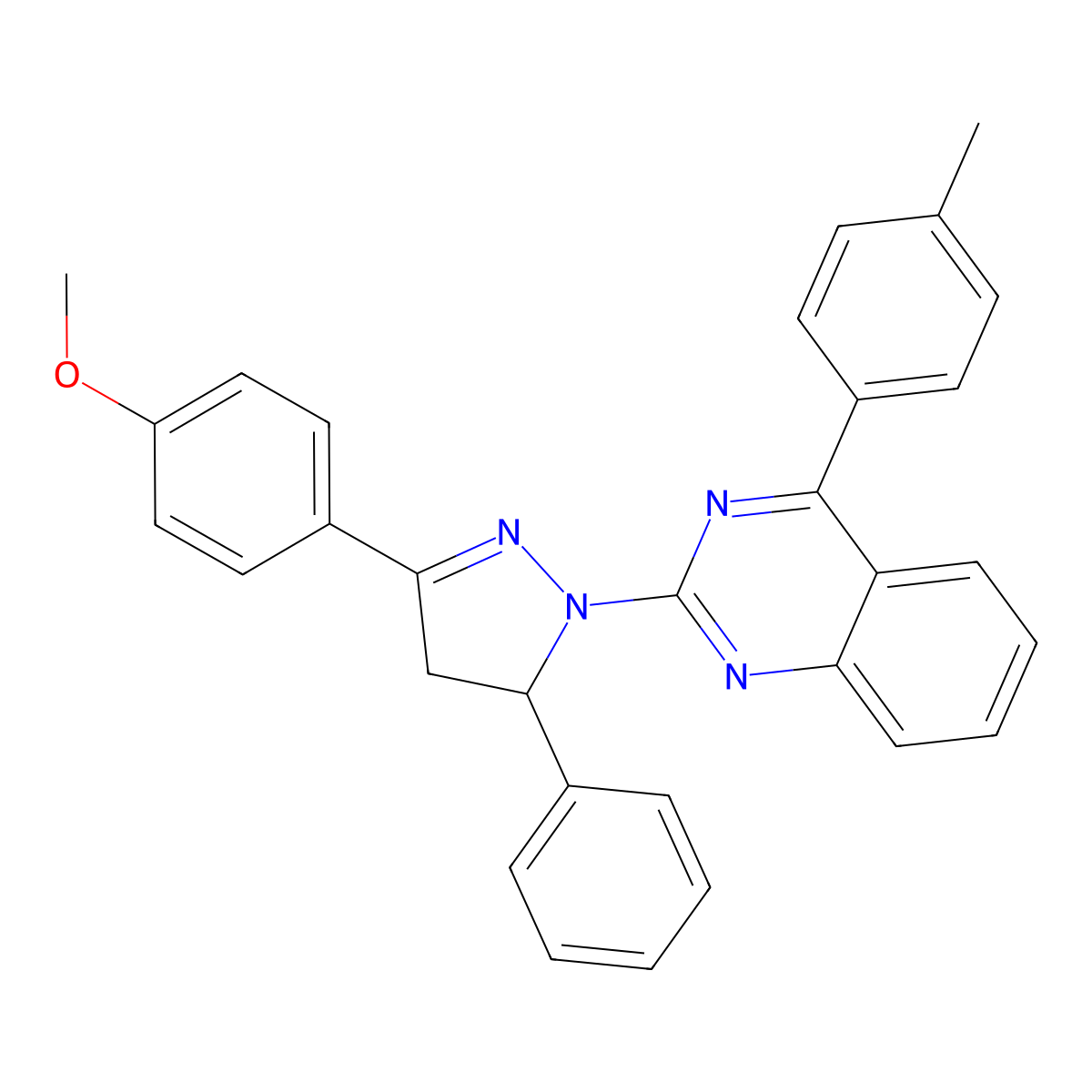 2-(3-(4-methoxyphenyl)-5-phenyl-4,5-dihydro-1H-pyrazol-1-yl)-4-(p-tolyl)quinazoline molecular structure, CAS 332054-26-9