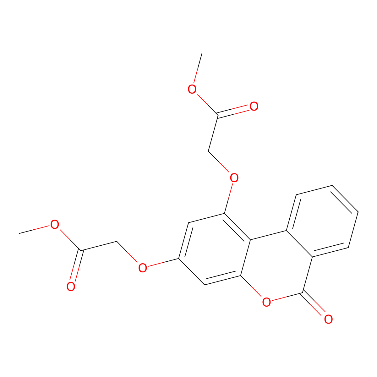 (1-Methoxycarbonylmethoxy-6-oxo-6H-benzo(C)chromen-3-yloxy)-acetic acid ME ester molecular structure, CAS 332055-38-6