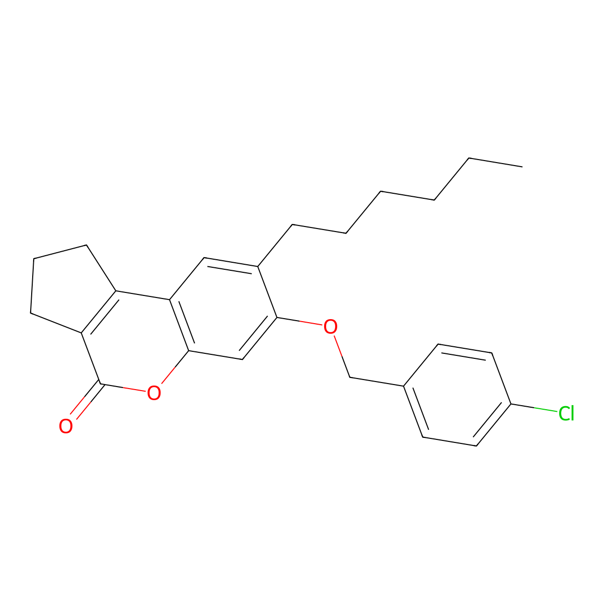 7-[(4-chlorobenzyl)oxy]-8-hexyl-2,3-dihydrocyclopenta[c]chromen-4(1H)-one molecular structure, CAS 332055-46-6