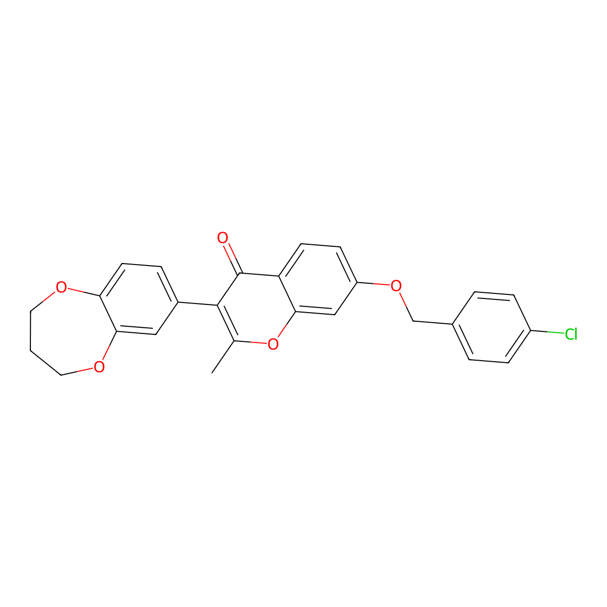 7-[(4-chlorobenzyl)oxy]-3-(3,4-dihydro-2H-1,5-benzodioxepin-7-yl)-2-methyl-4H-chromen-4-one molecular structure, CAS 332055-52-4