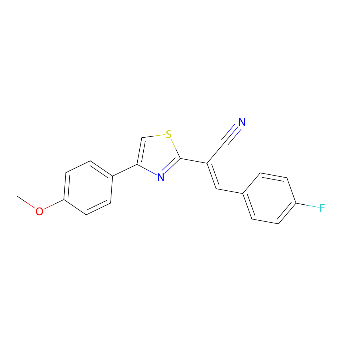 (2E)-3-(4-fluorophenyl)-2-[4-(4-methoxyphenyl)-1,3-thiazol-2-yl]prop-2-enenitrile molecular structure, CAS 332056-04-9