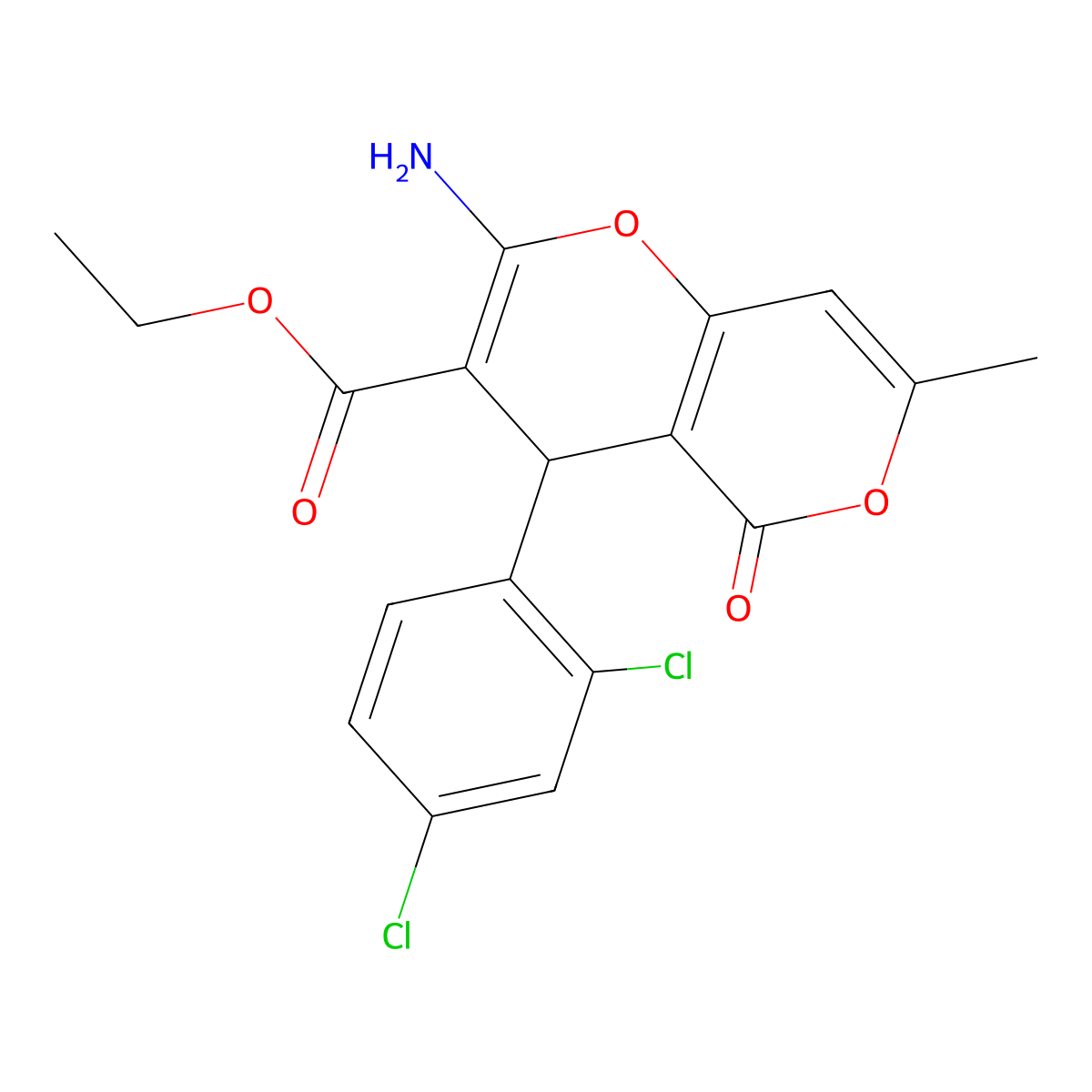 ethyl 2-amino-4-(2,4-dichlorophenyl)-7-methyl-5-oxo-4H,5H-pyrano[4,3-b]pyran-3-carboxylate molecular structure, CAS 332056-07-2