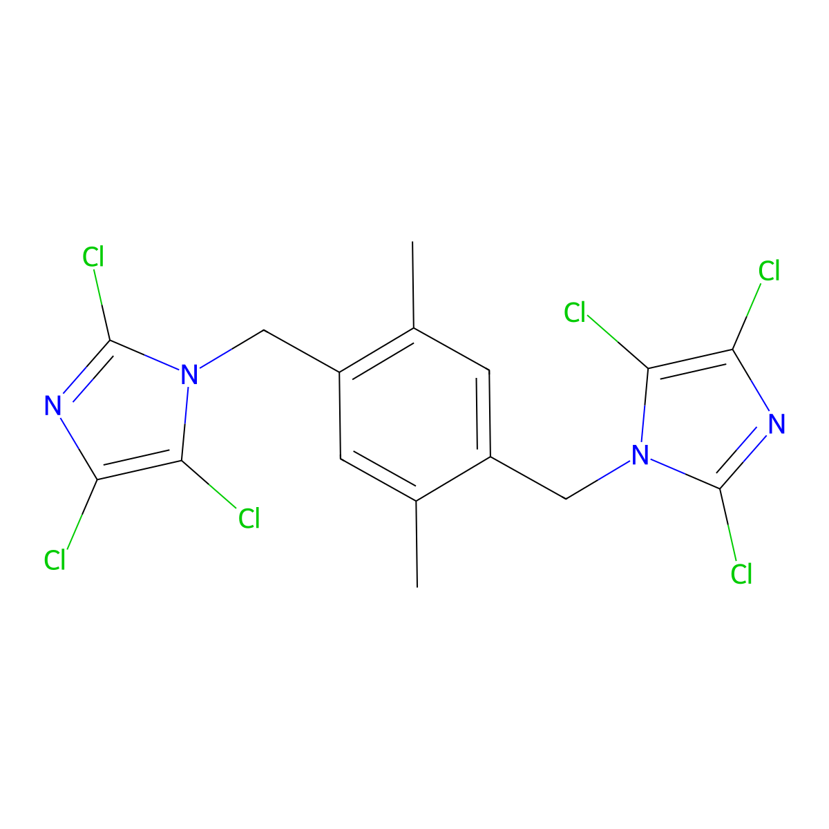 2,4,5-Trichloro-1-[[2,5-dimethyl-4-[(2,4,5-trichloroimidazol-1-yl)methyl]phenyl]methyl]imidazole molecular structure, CAS 332056-13-0
