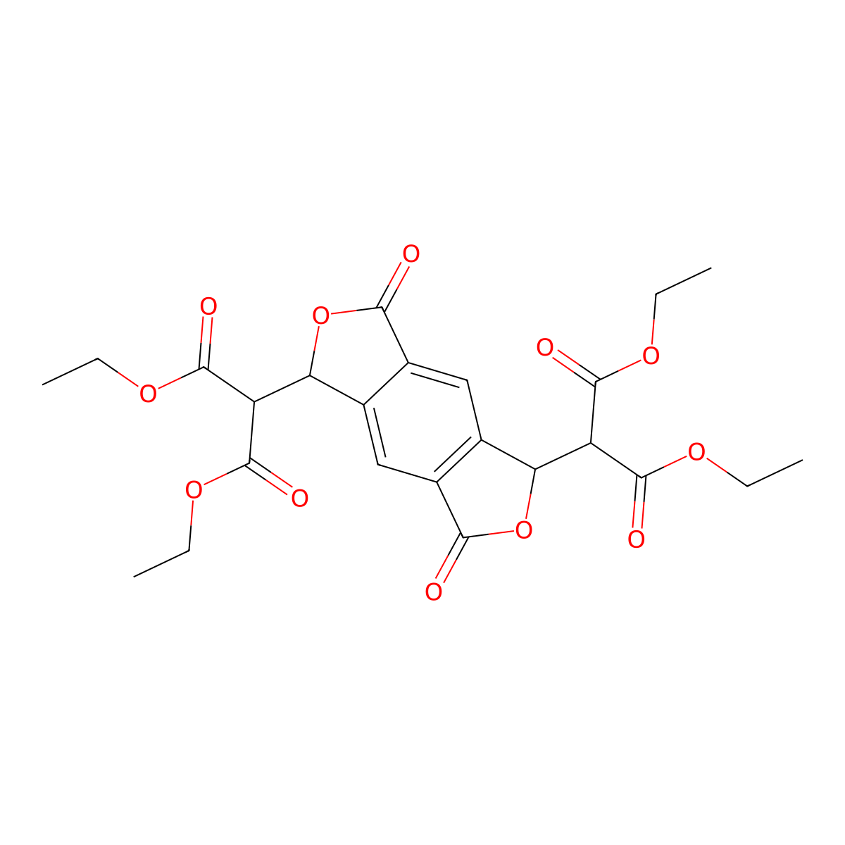 Tetraethyl 2,2'-(3,7-dioxo-1,3,5,7-tetrahydrobenzo[1,2-c:4,5-c']difuran-1,5-diyl)dimalonate molecular structure, CAS 332056-20-9