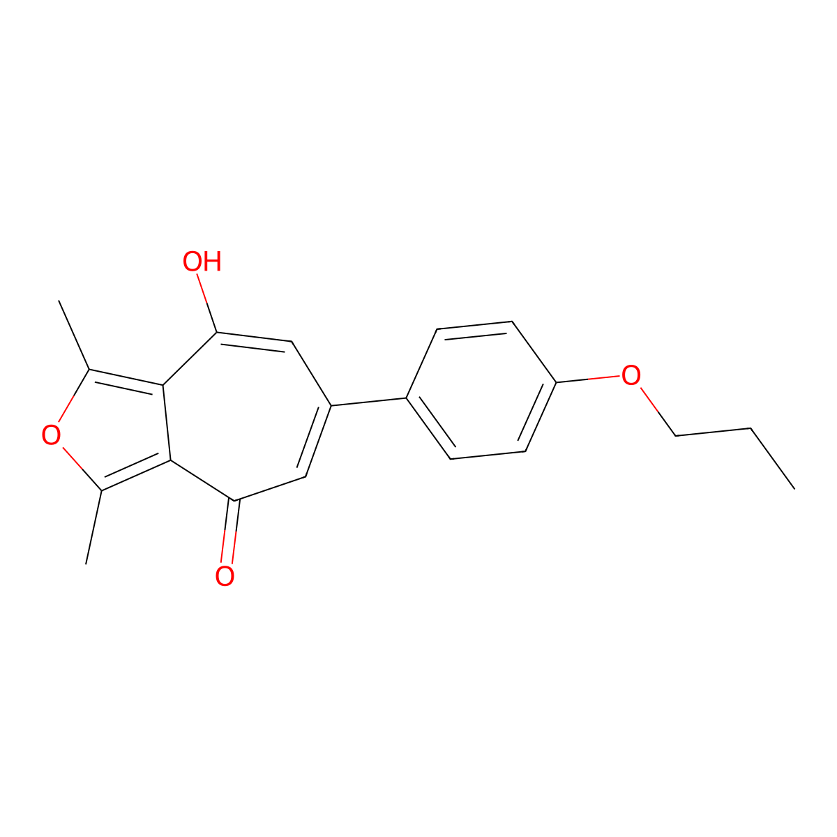 8-hydroxy-1,3-dimethyl-6-(4-propoxyphenyl)-4H-cyclohepta[c]furan-4-one molecular structure, CAS 332056-35-6