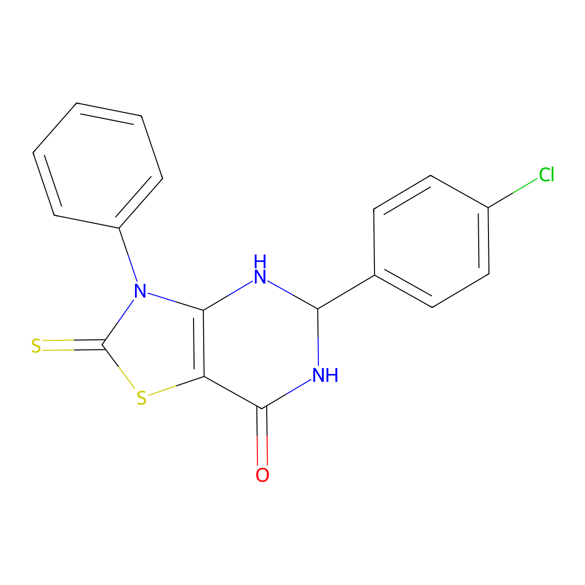 5-(4-chlorophenyl)-3-phenyl-2-sulfanylidene-5,6-dihydro-4H-[1,3]thiazolo[4,5-d]pyrimidin-7-one molecular structure, CAS 332057-42-8
