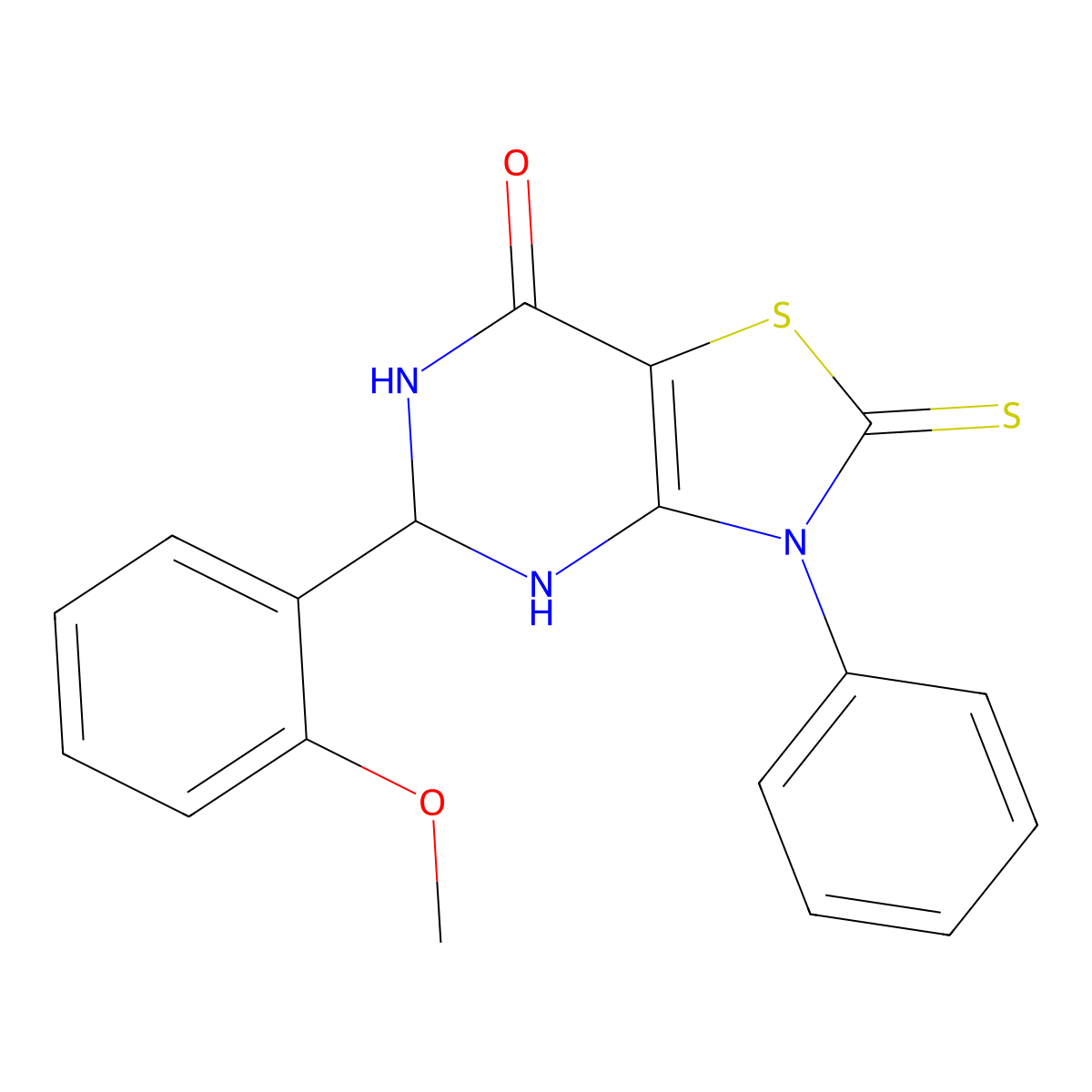 5-(2-methoxyphenyl)-3-phenyl-2-sulfanylidene-5,6-dihydro-4H-[1,3]thiazolo[4,5-d]pyrimidin-7-one molecular structure, CAS 332057-43-9
