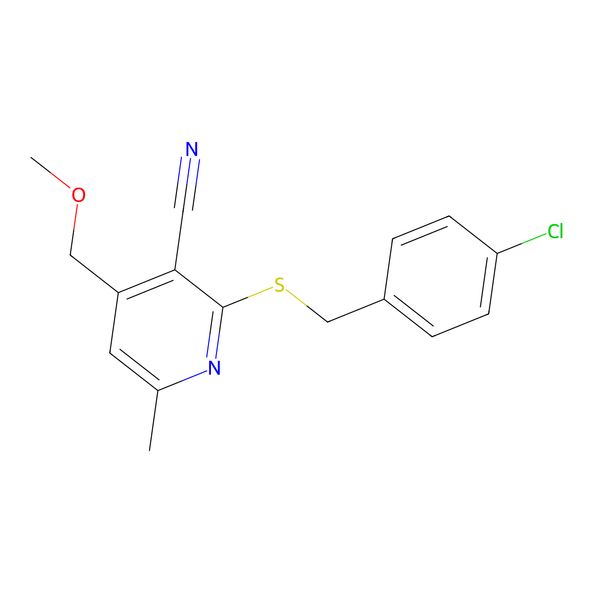 2-[(4-Chlorophenyl)methylsulfanyl]-4-(methoxymethyl)-6-methylpyridine-3-carbonitrile molecular structure, CAS 332057-51-9