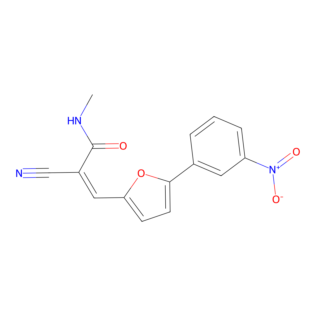 2-Cyano-N-methyl-3-(5-(3-nitrophenyl)-2-furyl)acrylamide molecular structure, CAS 332057-98-4