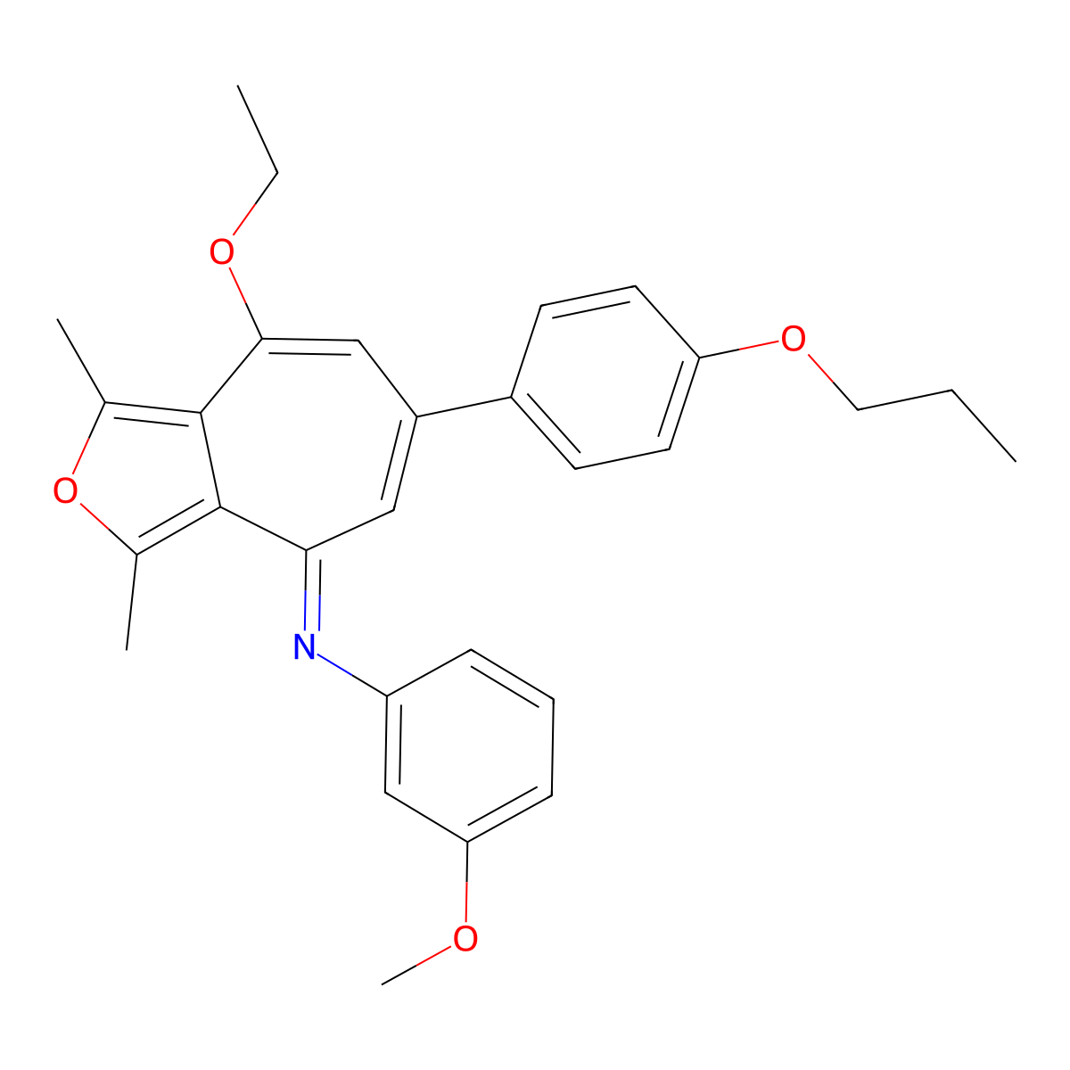 4-ethoxy-N-(3-methoxyphenyl)-1,3-dimethyl-6-(4-propoxyphenyl)cyclohepta[c]furan-8-imine molecular structure, CAS 332059-24-2