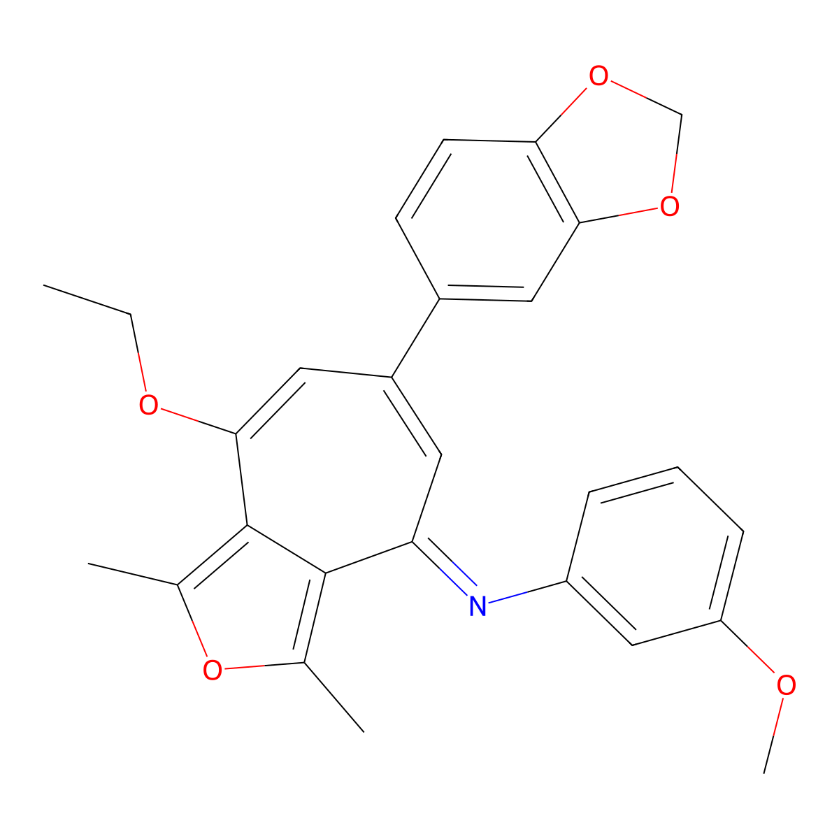 6-(1,3-benzodioxol-5-yl)-4-ethoxy-N-(3-methoxyphenyl)-1,3-dimethylcyclohepta[c]furan-8-imine molecular structure, CAS 332059-26-4
