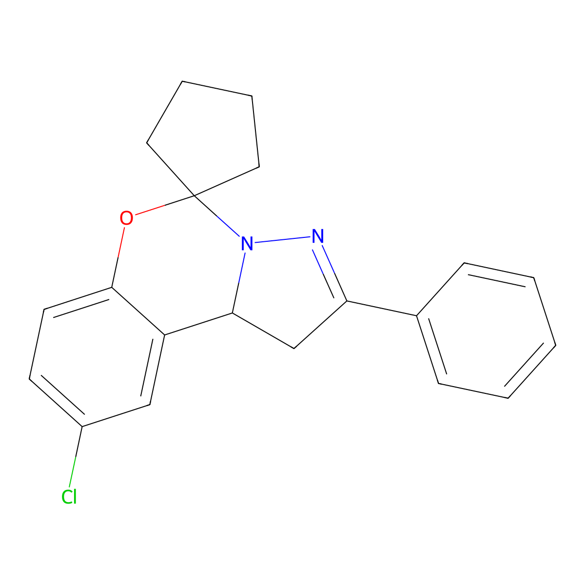 2-chloro-9-phenylspiro[10aH-benzo[e]2-pyrazolino[1,5-c]1,3-oxazine-6,1'-cyclop entane] molecular structure, CAS 332059-91-3