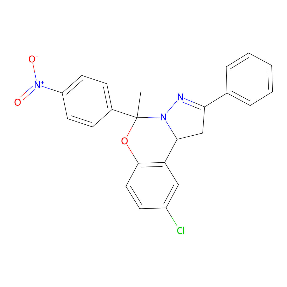 9-Chloro-5-{4-nitrophenyl}-5-methyl-2-phenyl-1,10b-dihydropyrazolo[1,5-c][1,3]benzoxazine molecular structure, CAS 332059-92-4
