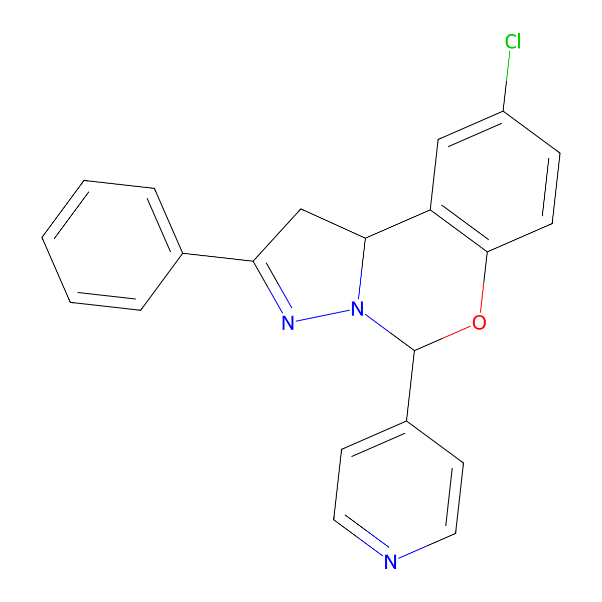 9-Chloro-2-phenyl-5-(pyridin-4-yl)-1,10b-dihydropyrazolo[1,5-c][1,3]benzoxazine molecular structure, CAS 332060-06-7