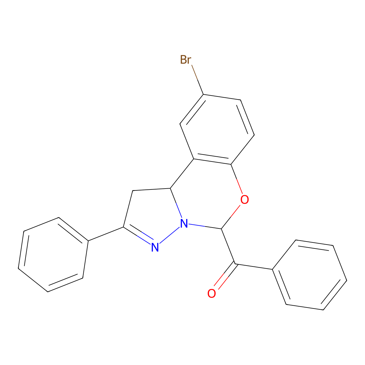 (9-Bromo-2-phenyl-1,10b-dihydropyrazolo[1,5-c][1,3]benzoxazin-5-yl)(phenyl)methanone molecular structure, CAS 332060-08-9