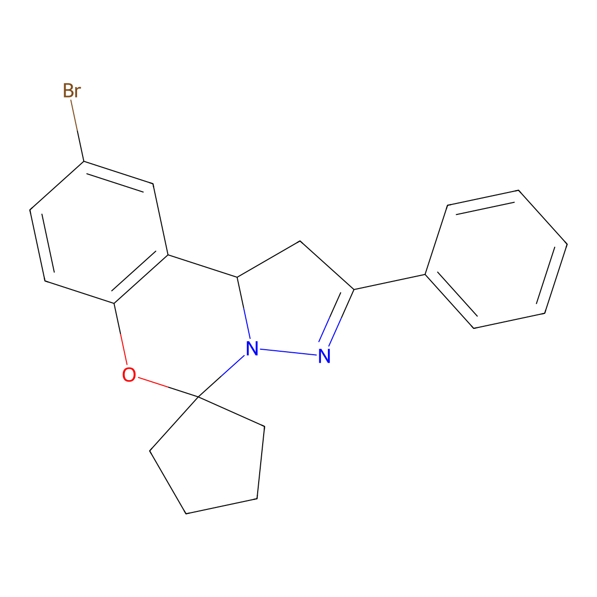 9'-Bromo-2'-phenyl-1',10'b-dihydrospiro(cyclopentane-1,5'-pyrazolo[1,5-c][1,3]benzoxazine) molecular structure, CAS 332060-14-7