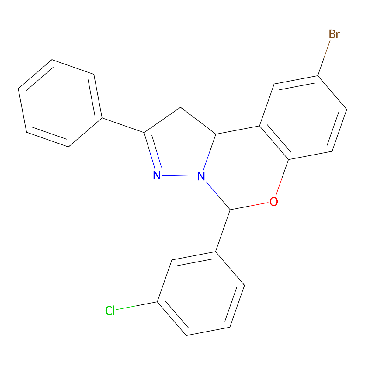 9-Bromo-5-(3-chlorophenyl)-2-phenyl-1,10b-dihydropyrazolo[1,5-c][1,3]benzoxazine molecular structure, CAS 332060-21-6