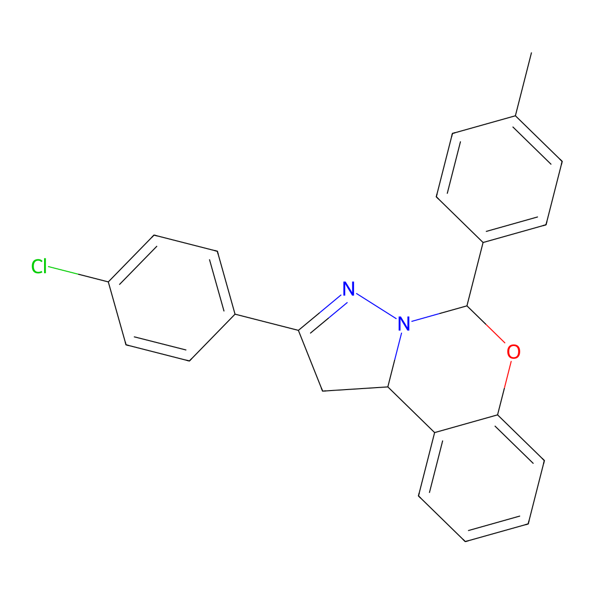 2-(4-Chlorophenyl)-5-(4-methylphenyl)-1,10b-dihydropyrazolo[1,5-c][1,3]benzoxazine molecular structure, CAS 332060-38-5