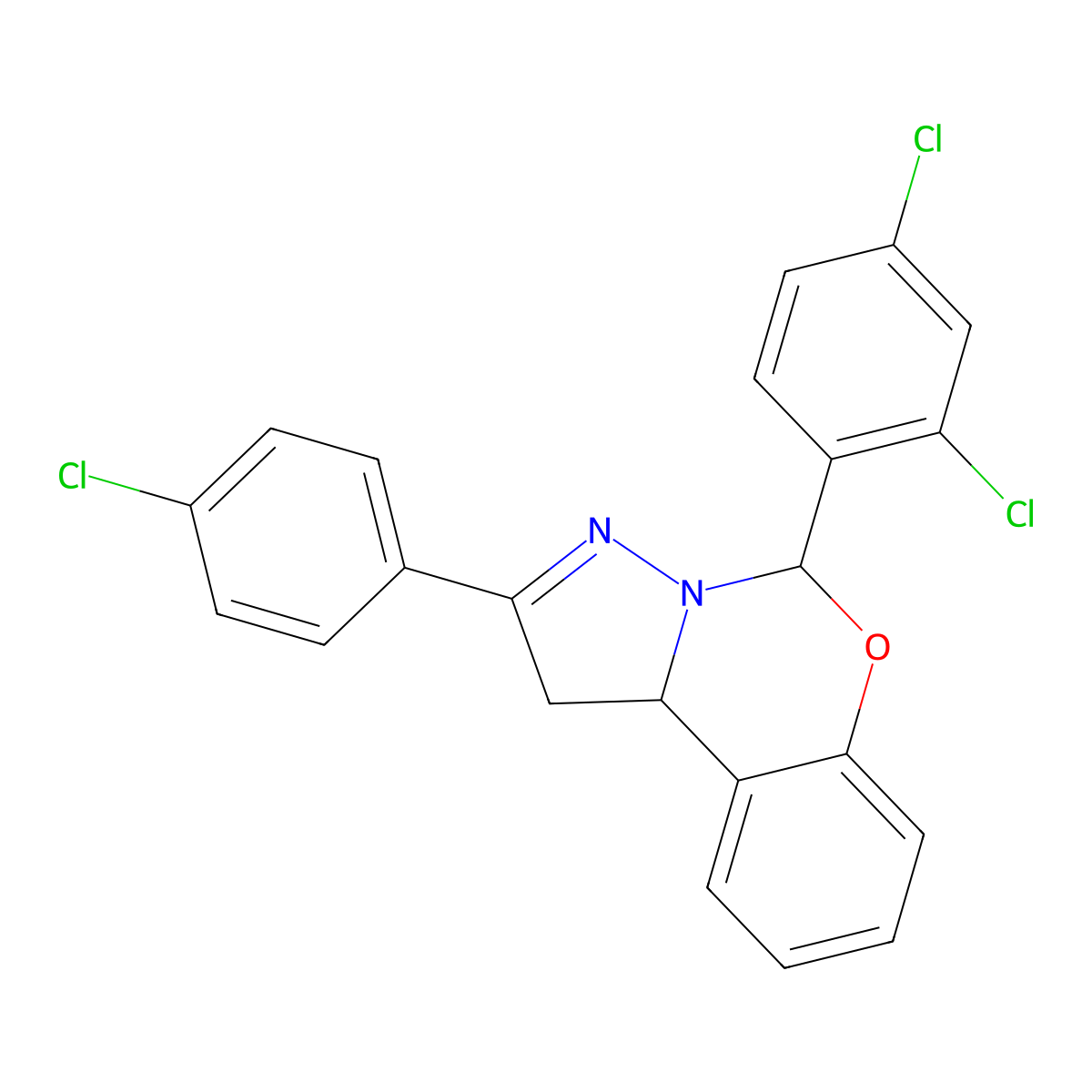 2-(4-Chlorophenyl)-5-(2,4-dichlorophenyl)-1,10b-dihydropyrazolo[1,5-c][1,3]benzoxazine molecular structure, CAS 332060-39-6