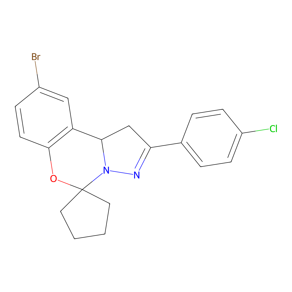 2-bromo-9-(4-chlorophenyl)spiro[10aH-benzo[e]2-pyrazolino[1,5-c]1,3-oxazine-6, 1'-cyclopentane] molecular structure, CAS 332060-67-0