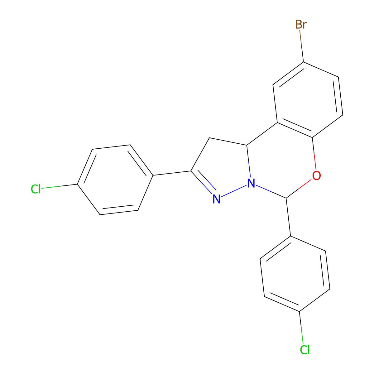9-Bromo-2,5-bis(4-chlorophenyl)-1,10B-dihydropyrazolo(1,5-C)(1,3)benzoxazine molecular structure, CAS 332060-80-7