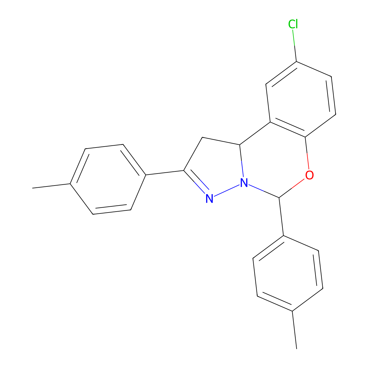 9-Chloro-2,5-bis(4-methylphenyl)-1,10b-dihydropyrazolo[1,5-c][1,3]benzoxazine molecular structure, CAS 332061-24-2